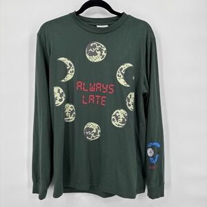 Teddy Fresh Always Late Shirt Mens Small Long‎ Sleeve Green Graphic Print